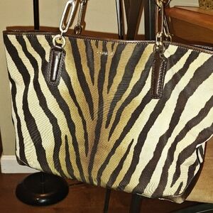 Coach Zebra Stripe Tote - Brown and Cream